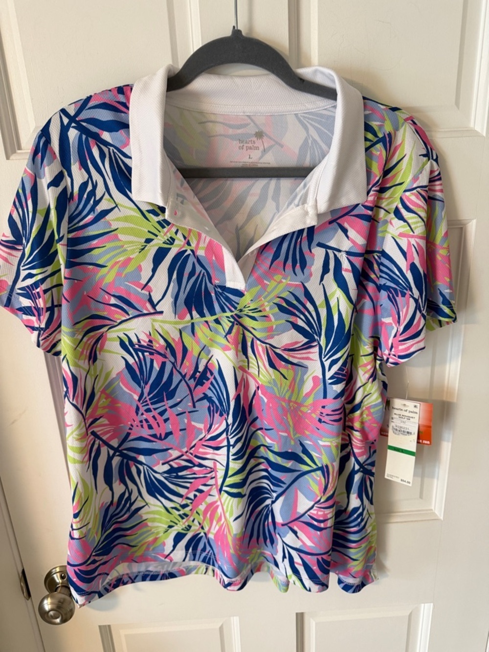 NWT Hearts of Palm Tropical Palm Leaf Golf
Polo UPF 50 pink blue green Large